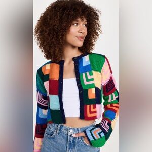 RE/DONE Patchwork Cropped Cardigan XS Crochet Style